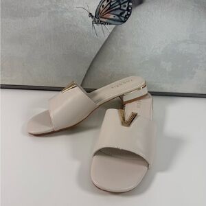 Cream Mules with Gold Detail